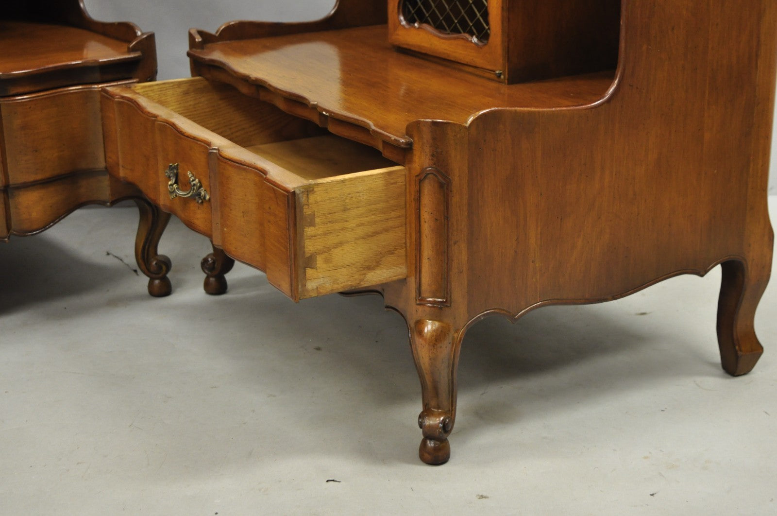 Vintage French Country Provincial Walnut Fruitwood Step Nightstands - a Pair