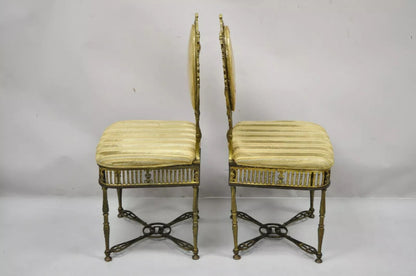 Antique Victorian Bronze Brass Oscar Bach Style Parlor Salon Side Chairs - Pair