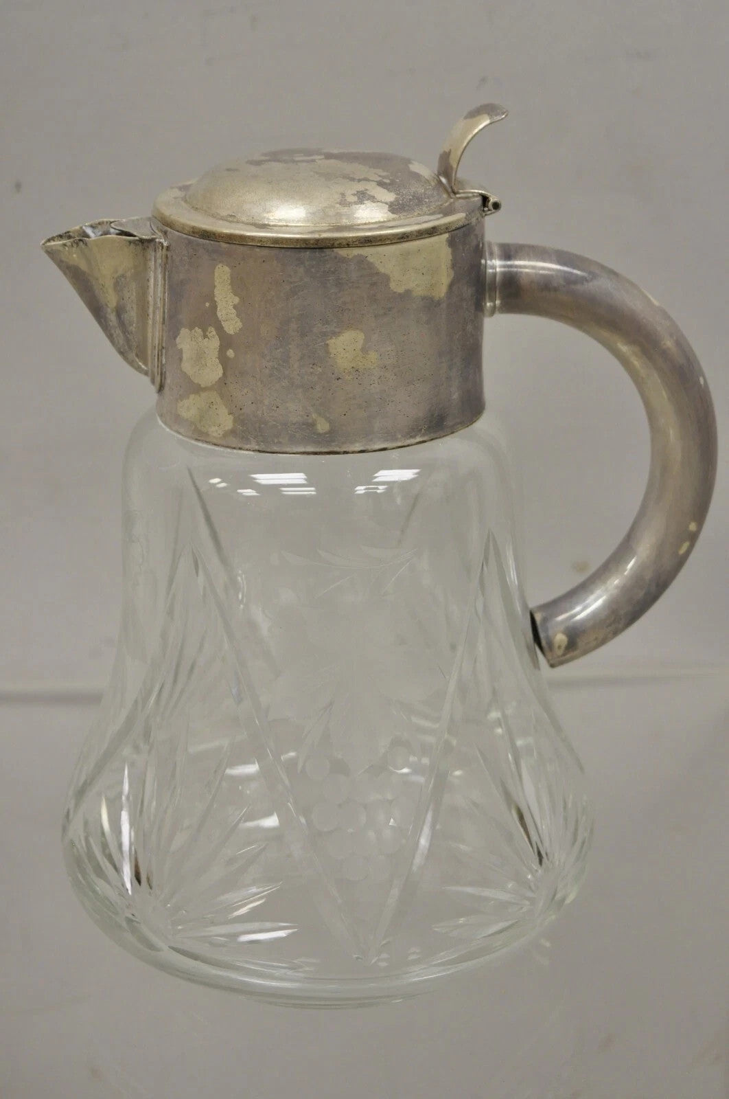 Antique Victorian Silver Plated German Cut Crystal Glass Lemonade Water Pitcher