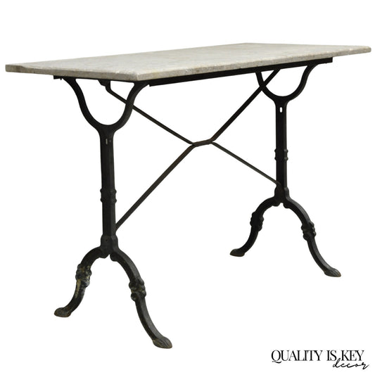 Antique French Victorian Cast Iron Pastry Table Base Marble Top Console Table