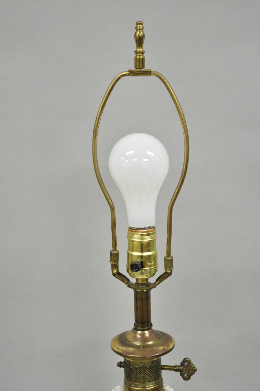 Vintage French Empire Style Crystal Glass Pineapple Column Brass Table Lamp