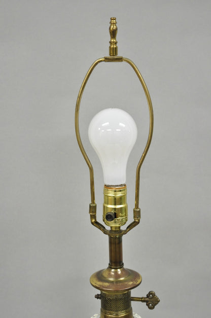 Vintage French Empire Style Crystal Glass Pineapple Column Brass Table Lamp