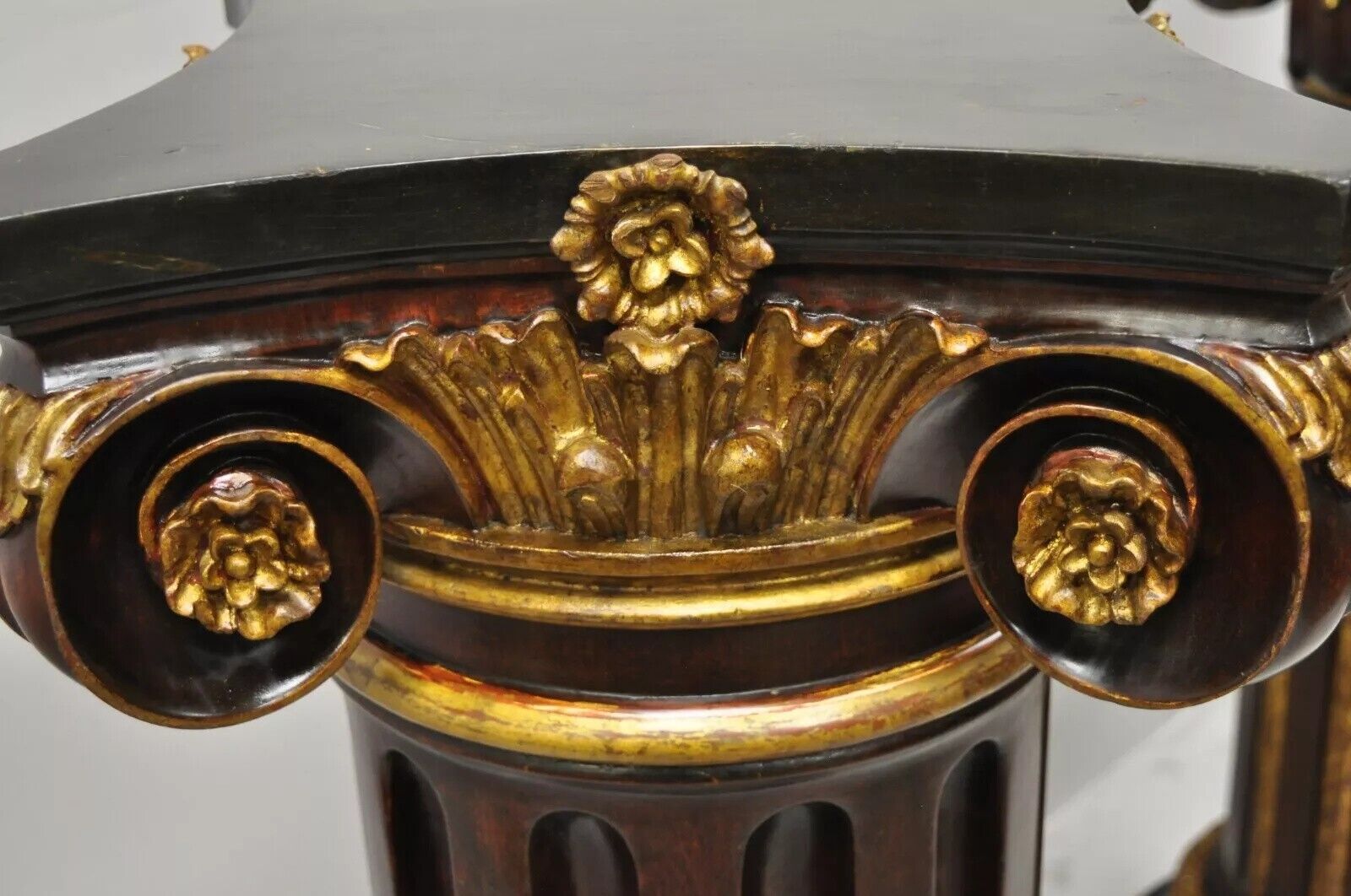 Italian Classical Carved Polychrome Gold Gilt Corinthian Column Pedestals - Pair