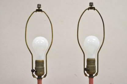 Vintage Chinoiserie Pink Porcelain Japanese Bird Painted Table Lamps - a Pair