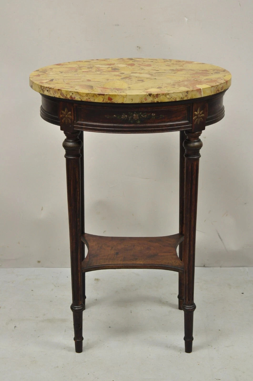 Antique French Louis XVI Style Victorian Oval Marble Top Accent End Side Table