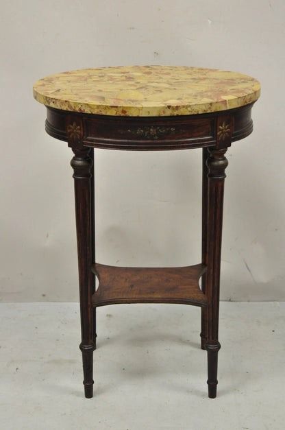 Antique French Louis XVI Style Victorian Oval Marble Top Accent End Side Table