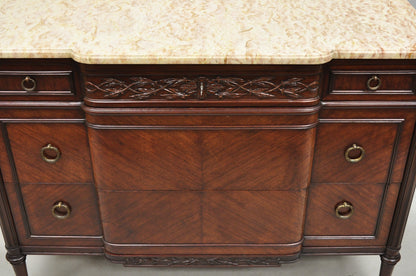 Antique French Louis XVI Maison Jansen Style Mahogany Marble Top Dresser Commode