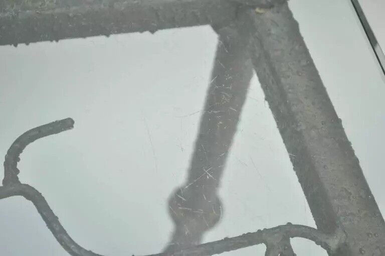 Native American Glyph Figures Metal and Glass Square Brutalist Coffee Table
