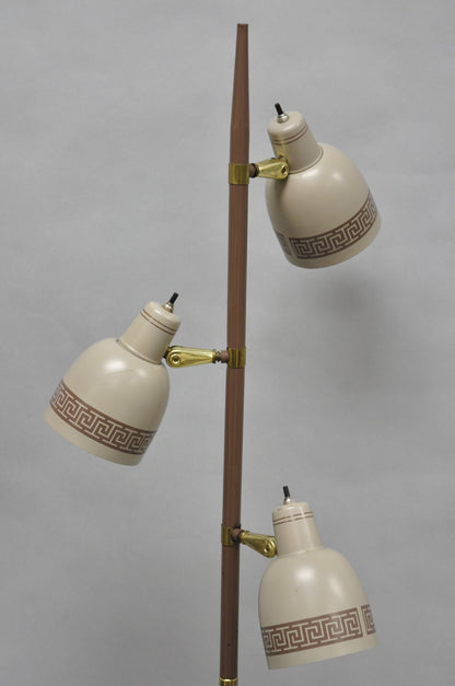 Vintage Mid Century Modern Taupe Triennial Greek Key Shade Floor Lamp