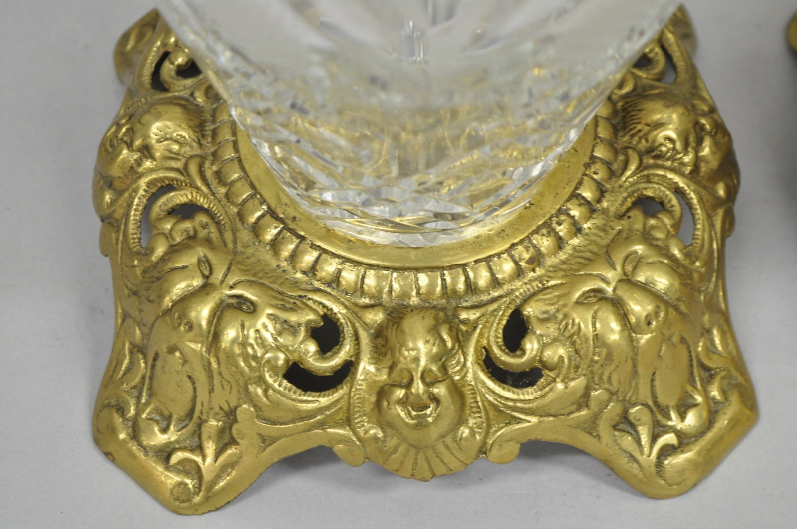 Vintage French Victorian Style Cut Crystal Glass Jardiniere Table Lamps - a Pair