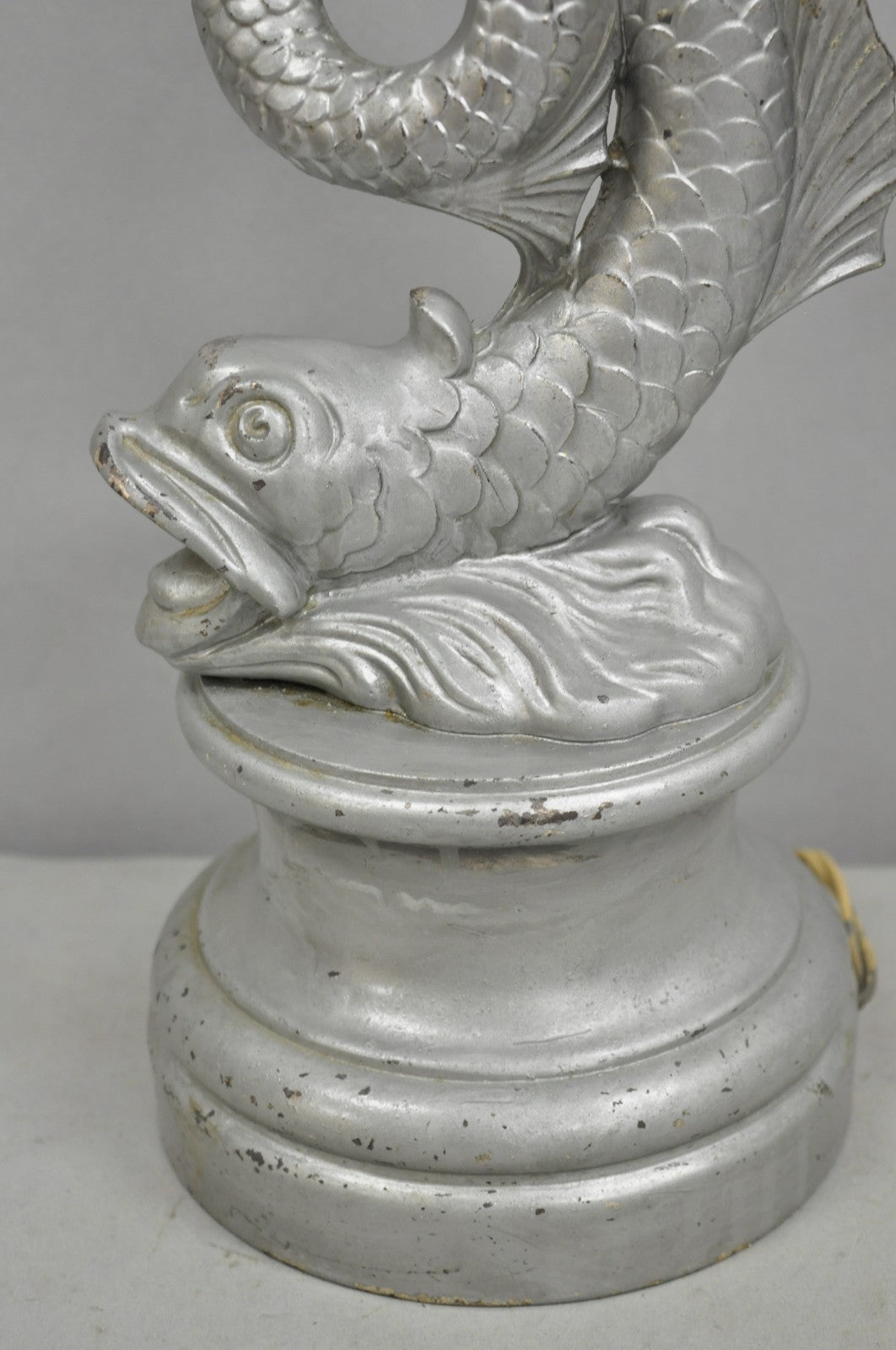 Vintage French Neoclassical Style Figural Gilt Metal Serpent Dolphin Table Lamp
