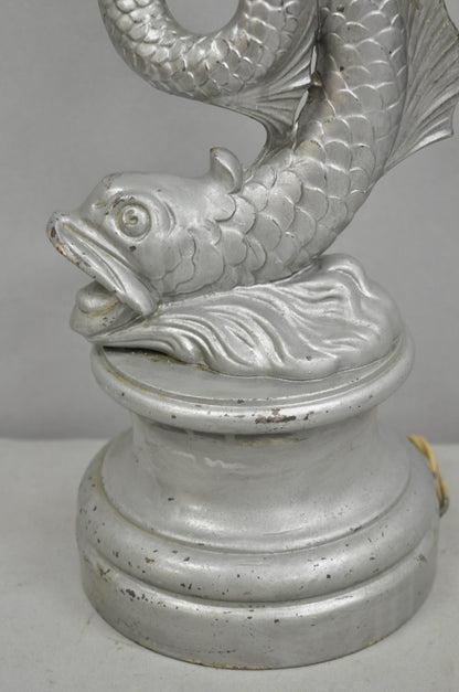 Vintage French Neoclassical Style Figural Gilt Metal Serpent Dolphin Table Lamp