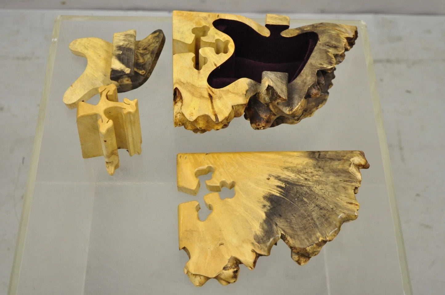 Richard Rothbard Mid Century Modern Burl Wood Live Edge Puzzle Jewelry Box