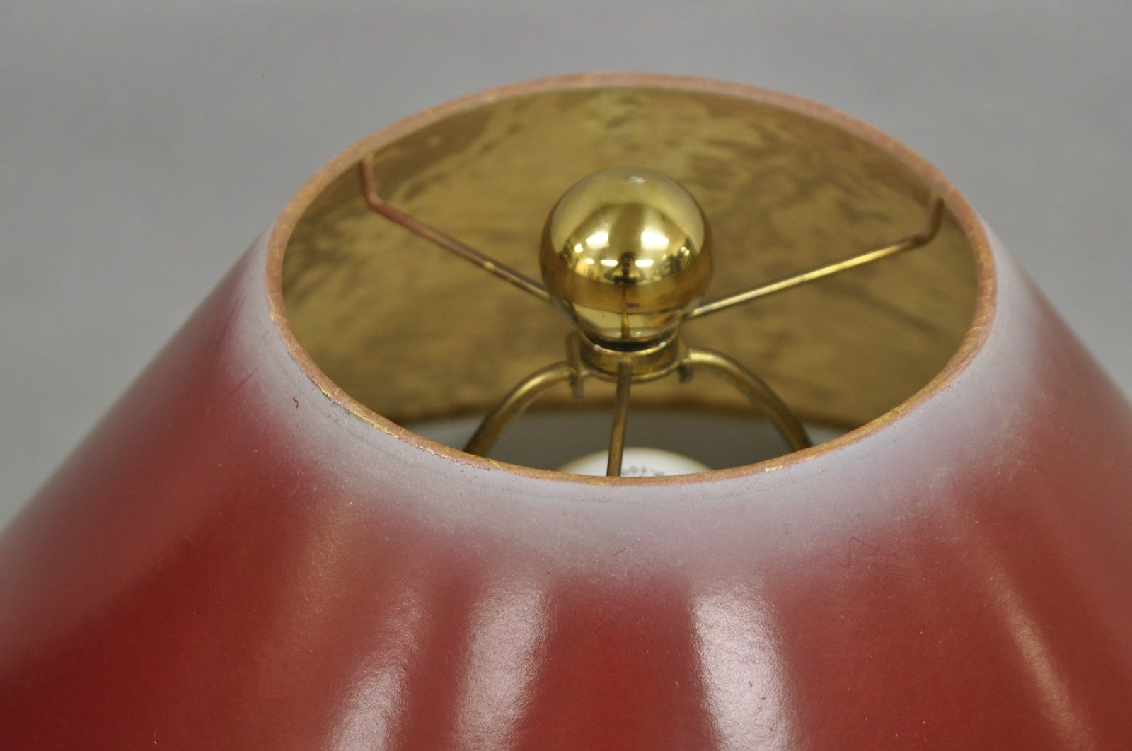 Vintage Art Nouveau Modern Brass Figural Swan Gold Red Table Lamps w Shades Pair