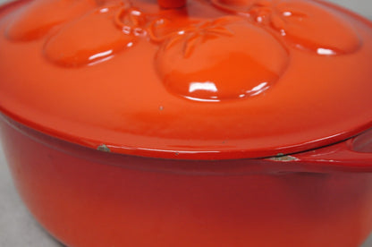 Technique 4 Quart Red Cast Iron Dutch Oven Covered Pot with Tomato Design on Lid