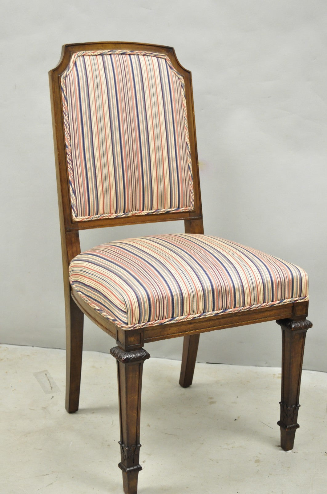 Vintage French Country Provincial Style Carved Walnut Dining Side Chair Set of 4