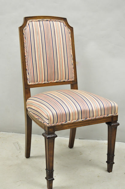 Vintage French Country Provincial Style Carved Walnut Dining Side Chair Set of 4