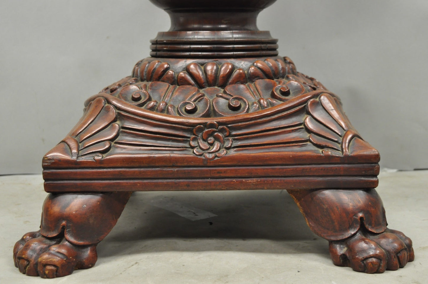 Antique American Empire Carved Mahogany Cannonball Paw Foot Pedestal Table Base