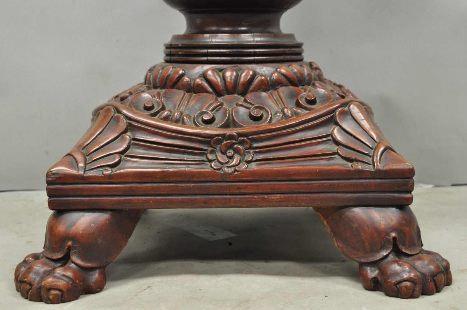 Antique American Empire Carved Mahogany Cannonball Paw Foot Pedestal Table Base