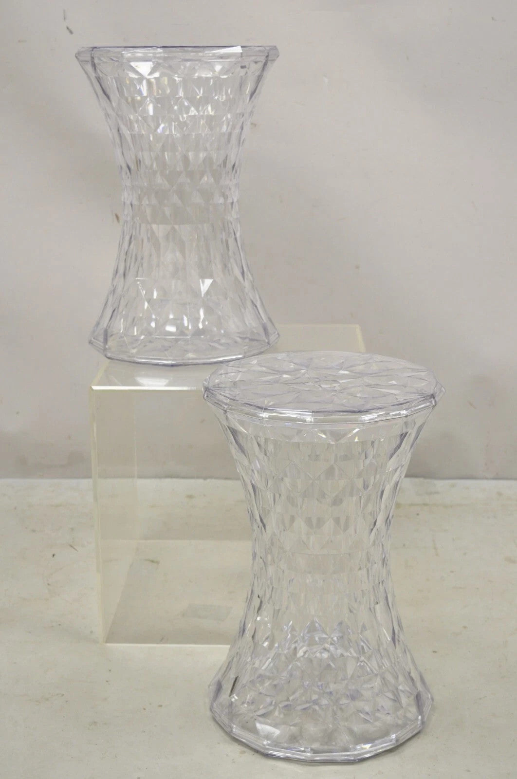 Marcel Wanders for Kartell Italy Clear PMMA Hourglass "Stone" Stool - a Pair