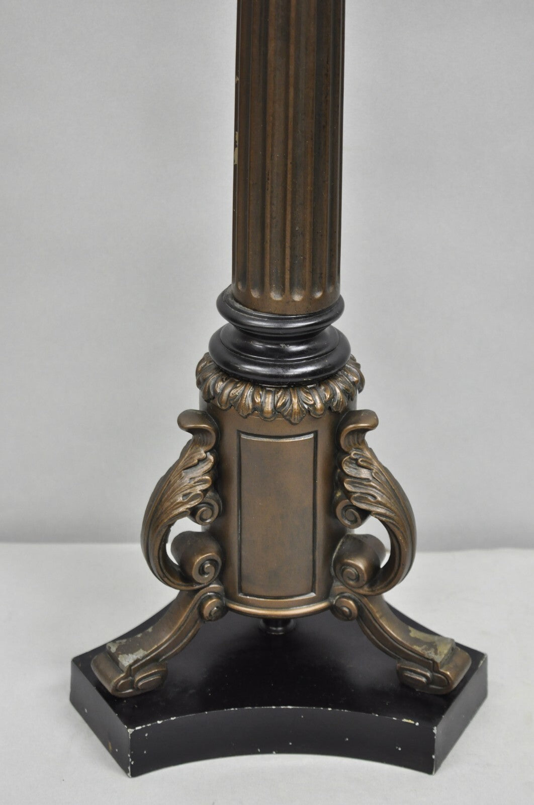 Vintage French Empire Tall Metal Bronze Finish Column Form Table Lamp