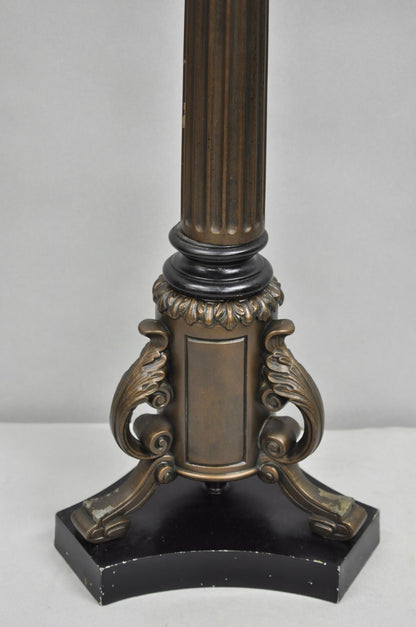Vintage French Empire Tall Metal Bronze Finish Column Form Table Lamp