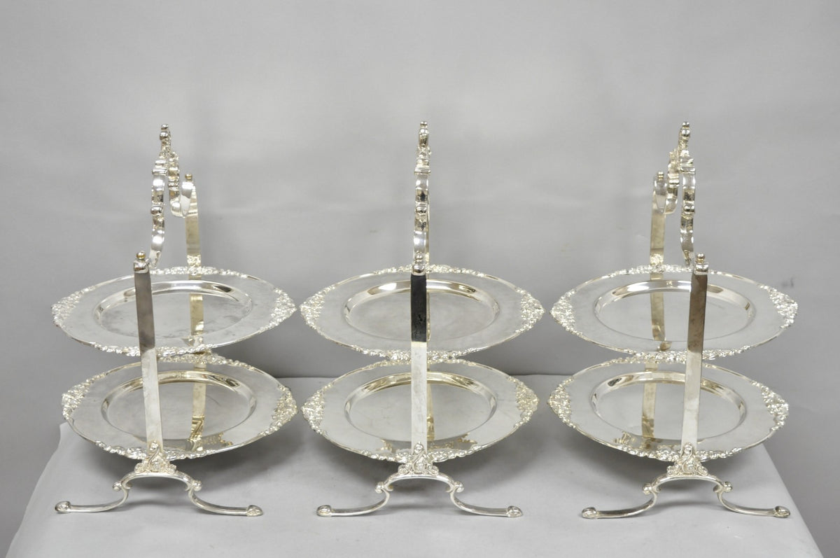 Vintage Godinger Silver Plated 2 Tier Buffet Server High Tea Pastry Plate Stand