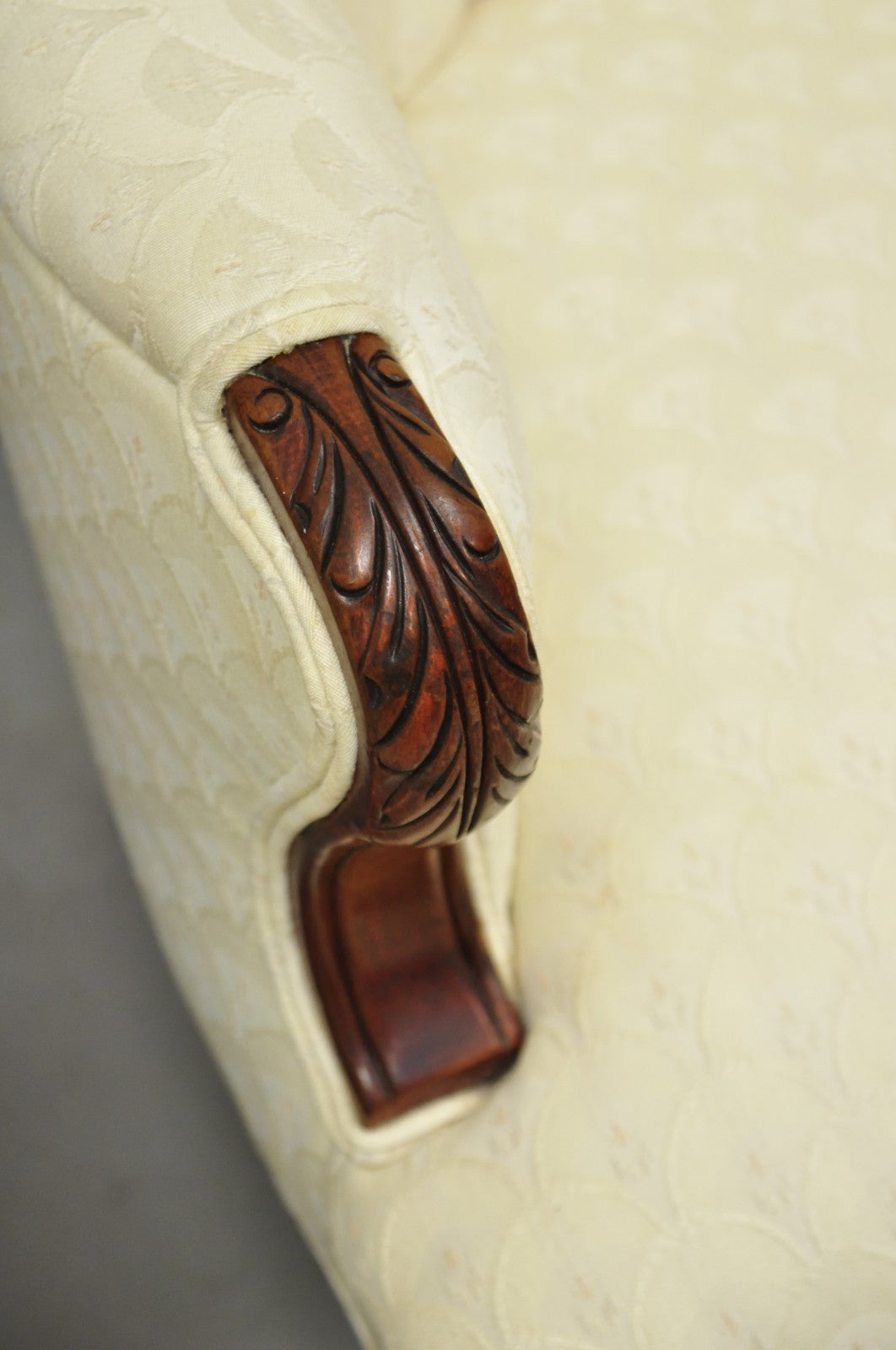 Vintage French Art Deco Style Channel Wingback Mahogany Lounge Arm Chairs - Pair