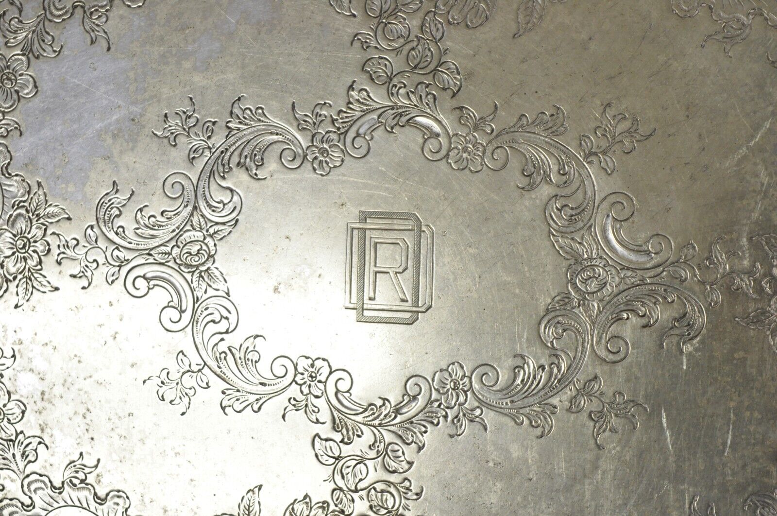 Antique English Victorian Silver Plated Oval Serving Platter Tray "RDD" Monogram