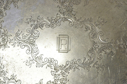 Antique English Victorian Silver Plated Oval Serving Platter Tray "RDD" Monogram