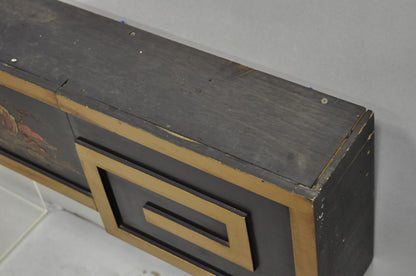 Vintage Chinoiserie Oriental Black Lacquer & Gold Greek Key 77" Window Valance