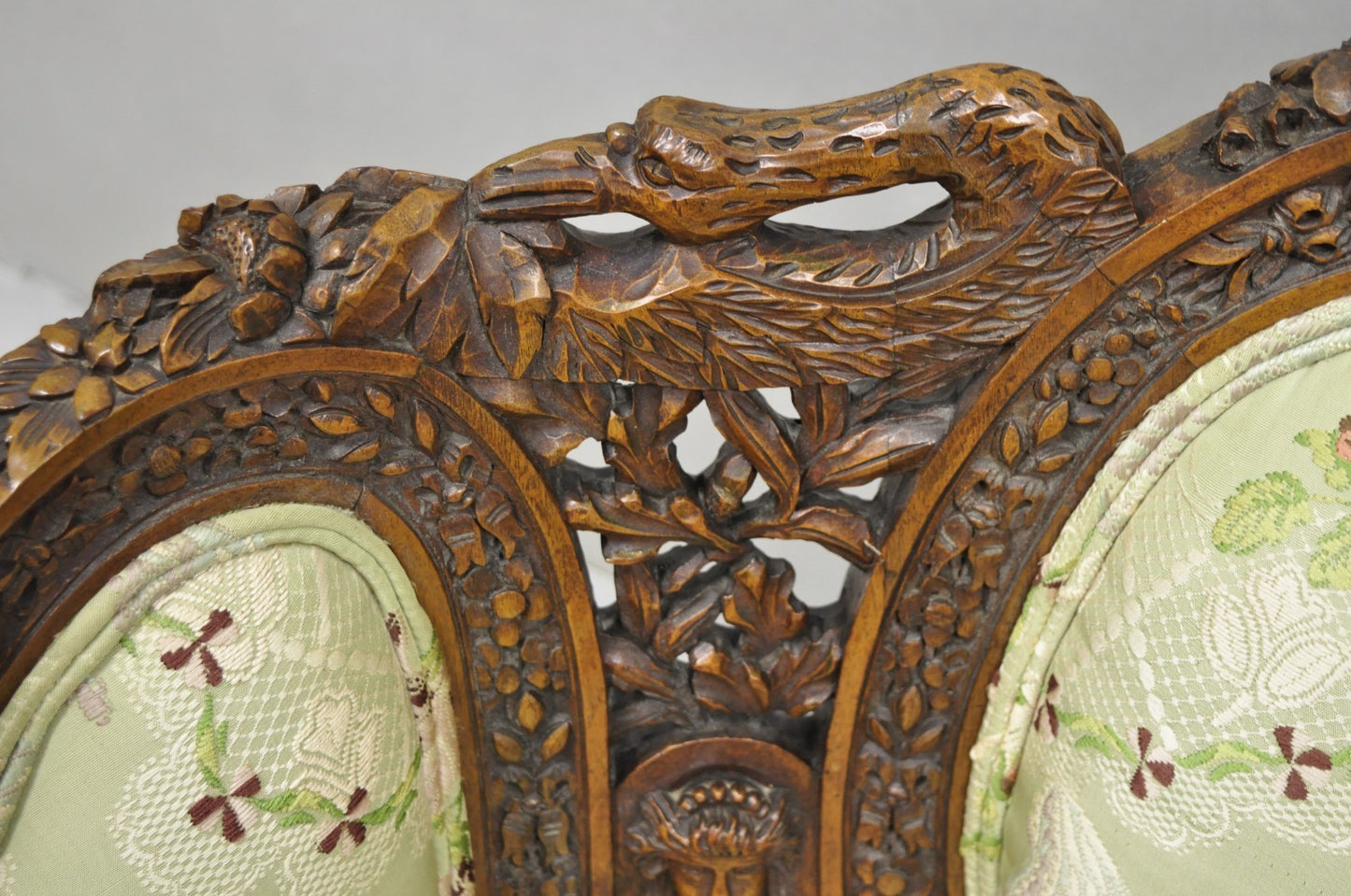 Antique Italian Regency Swan Carved Walnut French Victorian Club Lounge Chair