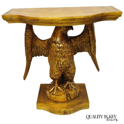 Vintage Neoclassical Style Gold Carved Wood American Eagle Console Hall Table