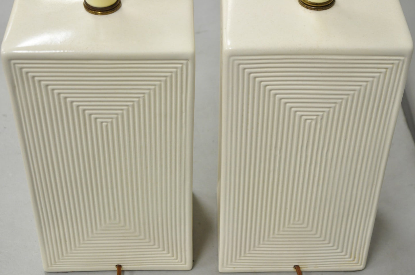 Vintage Mid Century Modern White Geometric Ceramic Cubist Table Lamps - a Pair