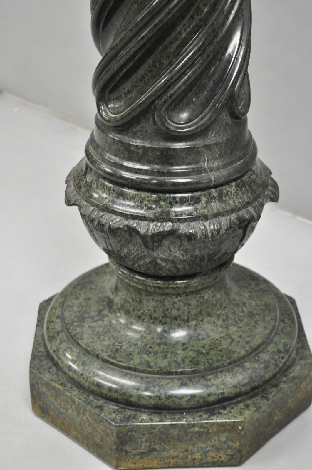 Antique Italian Green Marble Empire Classical Spiral Carved Column Pedestal