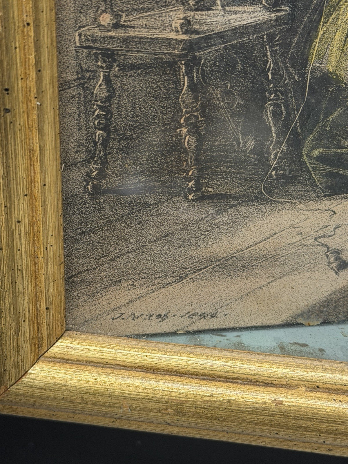 Antique Colored Lithograph 3D Frame Hall of Levens & Trophy Room Joseph Nash (2)
