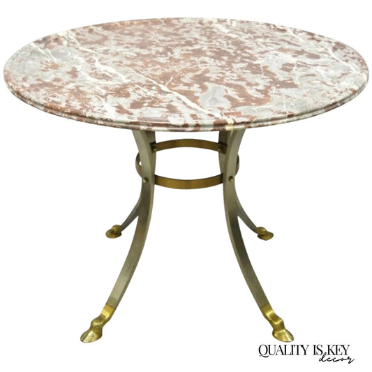 Maison Jansen Style Italian Neoclassical Brass Hoof Foot Marble Top Center Table