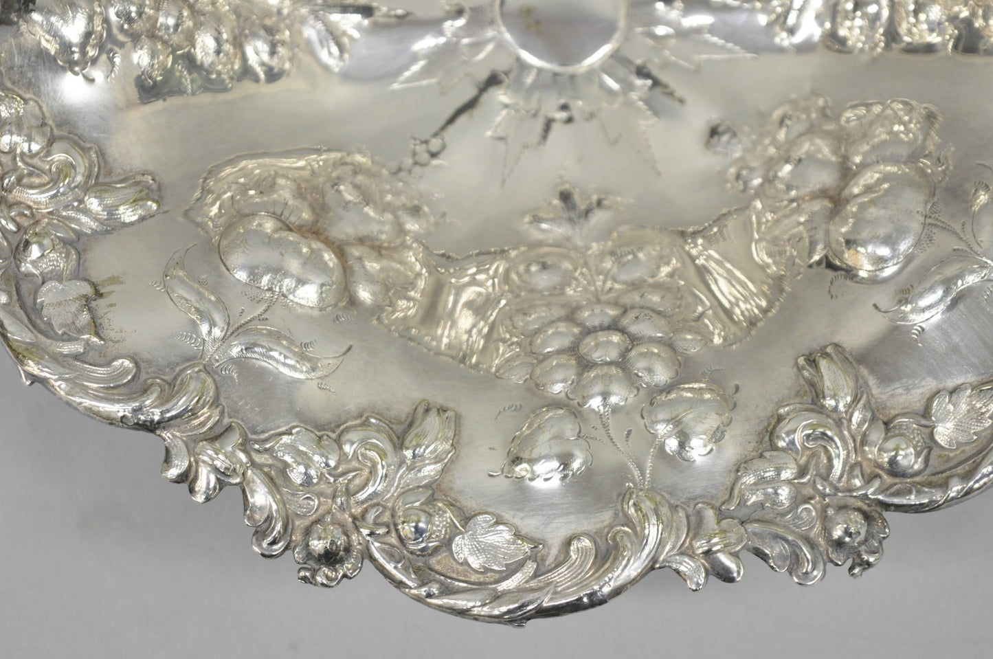 Antique Victorian Silver Plated Grapevine Repousse Dessert Basket Fruit Bowl