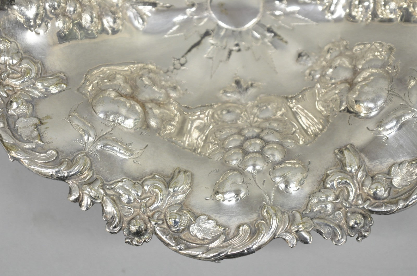 Antique Victorian Silver Plated Grapevine Repousse Dessert Basket Fruit Bowl