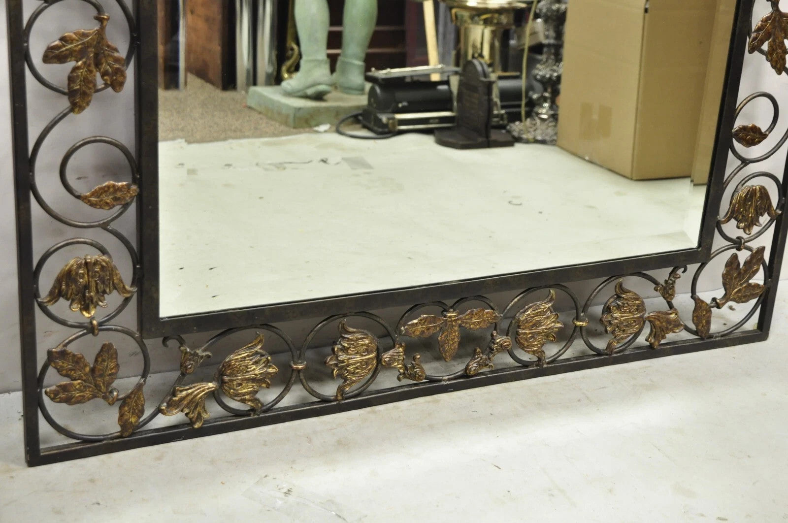 LaBarge Italian Mediterranean Wrought Iron Flower Leaf Scroll Arched Wall Mirror