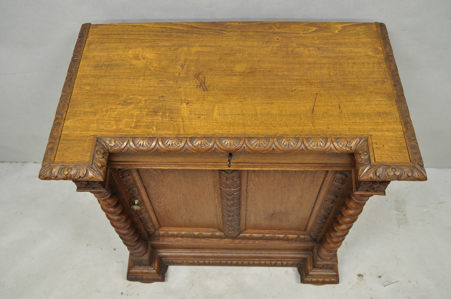 Antique Renaissance Revival Oak Wood Spiral Barley Twist Jelly Liquor Cabinet