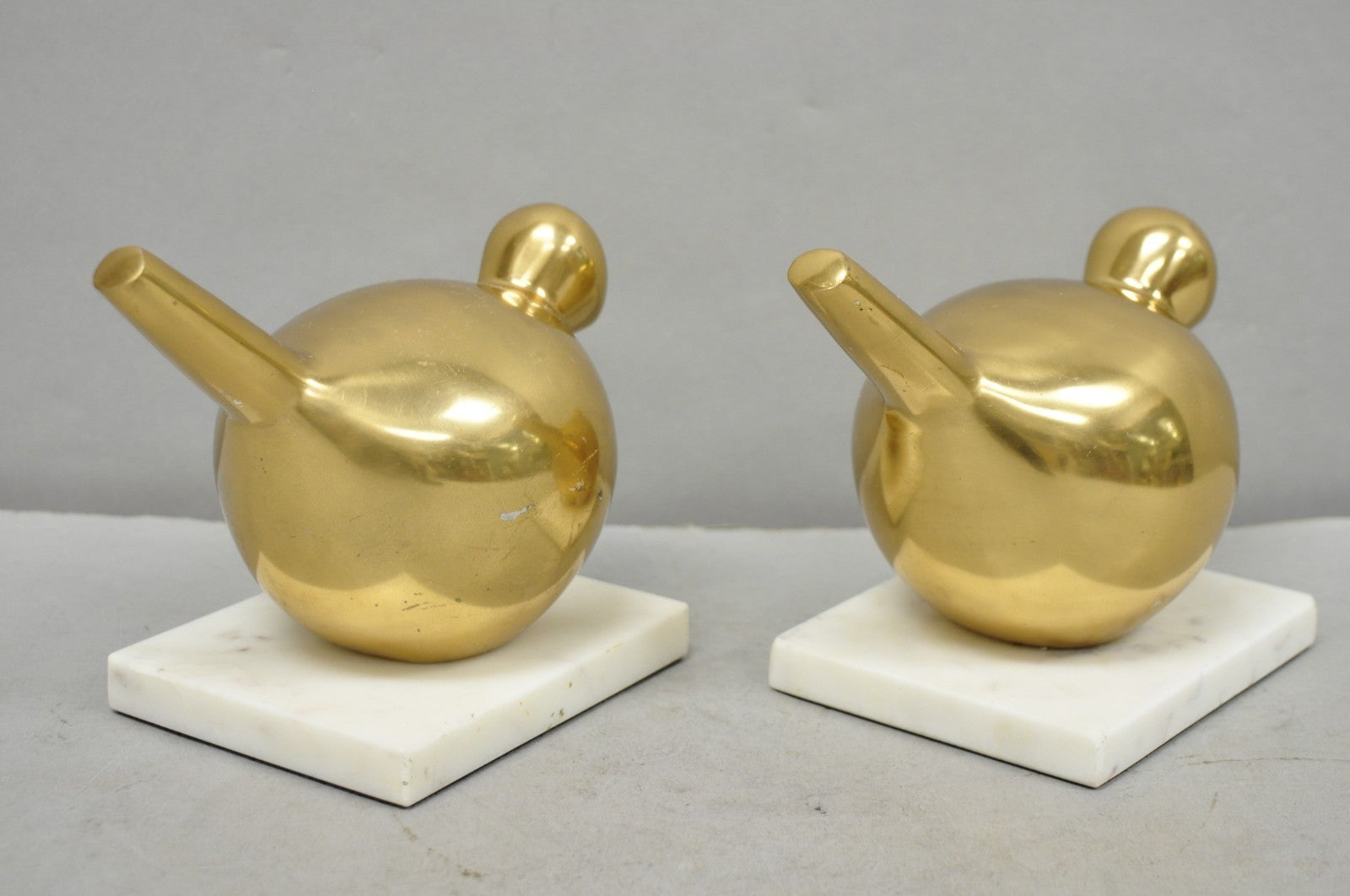 Modern Gold Marble Pheasant Quail Bird Dove Brass Modernist Sculpture - a Pair