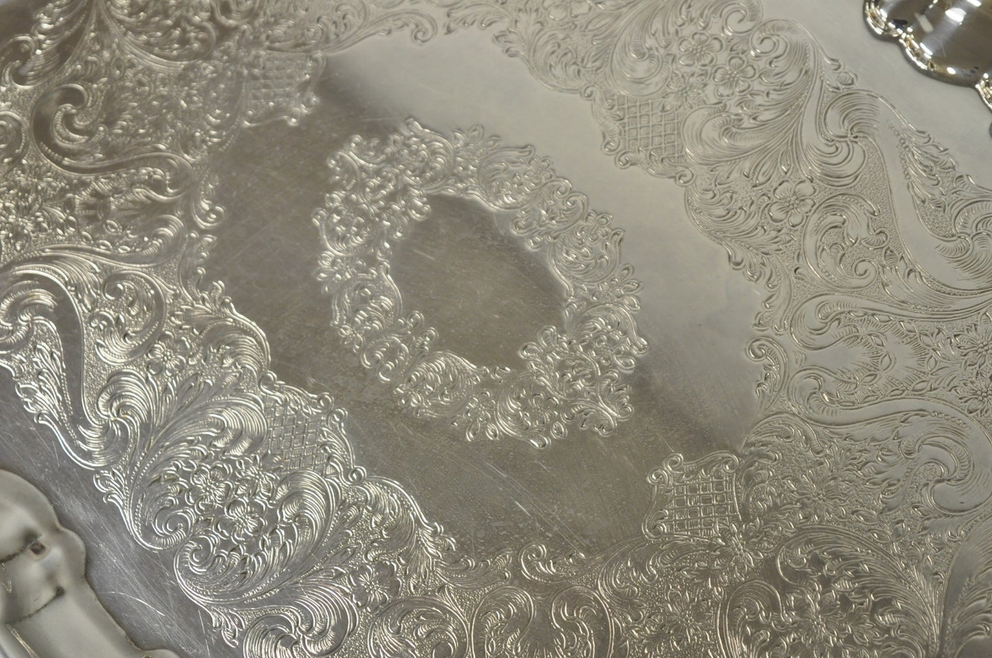 Vintage Victorian Silver Plated Rectangular Twin Handle Footed Bar Serving Tray