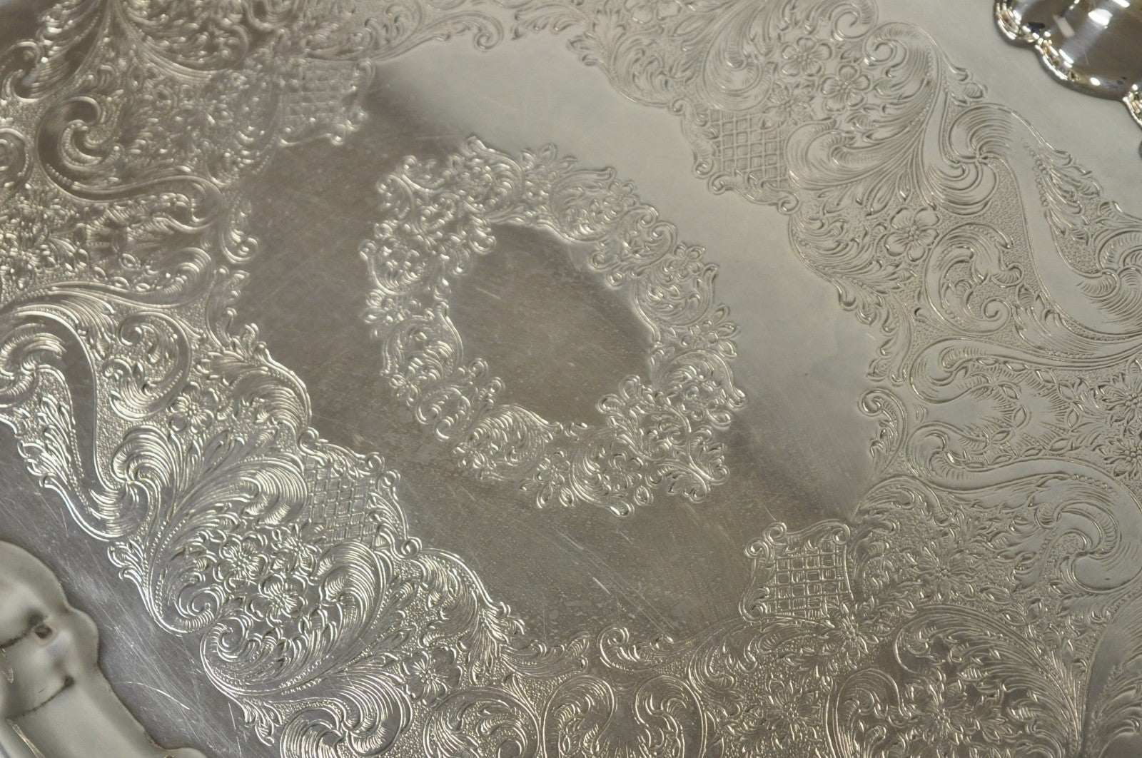 Vintage Victorian Silver Plated Rectangular Twin Handle Footed Bar Serving Tray
