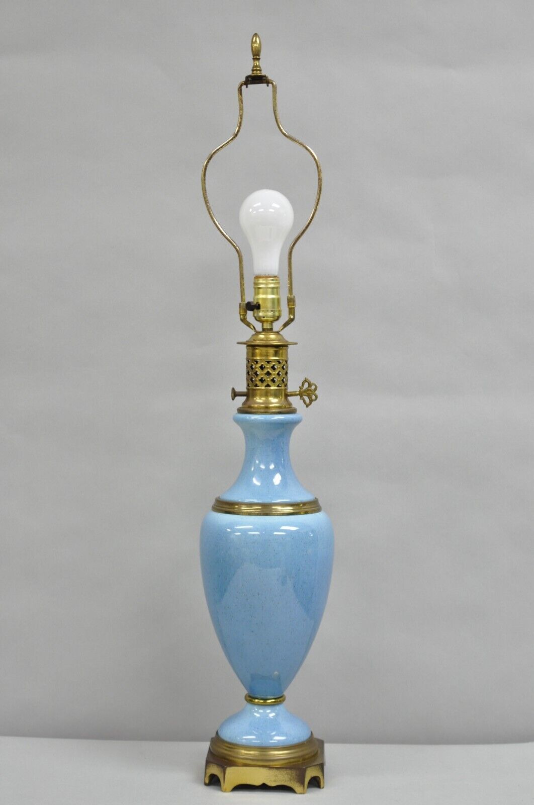 Vintage French Neoclassical Style Blue Porcelain Urn Form Brass Table Lamp