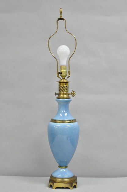 Vintage French Neoclassical Style Blue Porcelain Urn Form Brass Table Lamp