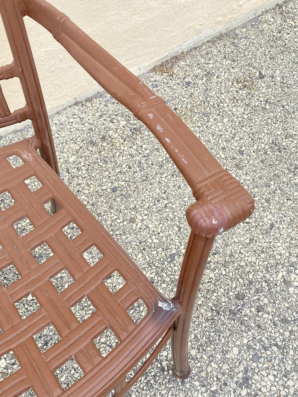 Cast Aluminum Basket Weave Lattice Rattan Metal Patio Outdoor Arm Chair
