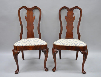 Pair of Vintage Queen Anne Style Crotch Mahogany Dining Room Side Chairs