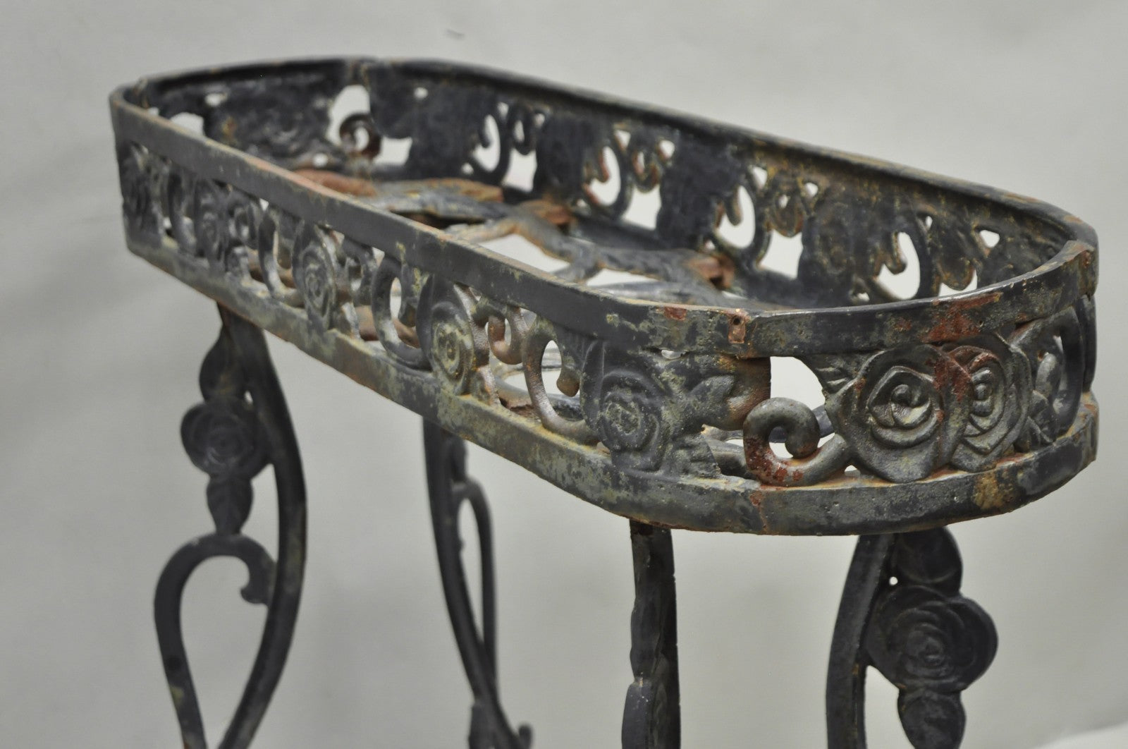 Vintage French Art Nouveau Style Heavy Wrought Iron Garden Planter Plant Stand