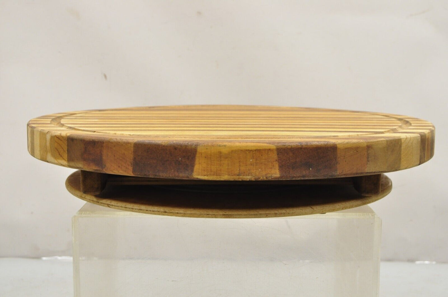 Mid Century Modern Teak & Oak Wood 24" Round Lazy Susan Charcuterie Cheese Board